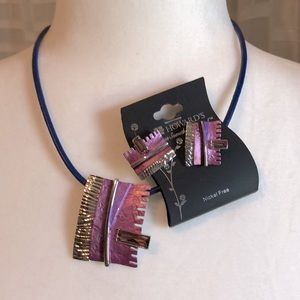 Necklace and earring fashion set purple tone stone accent NWT